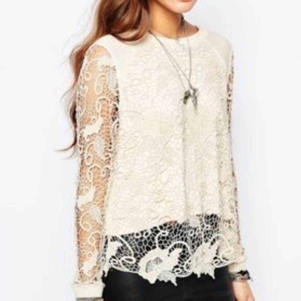Free People lace split back sweater - size small - Picture 1 of 8